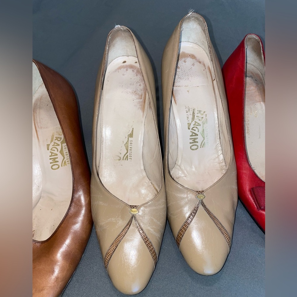 ✨4 for $110✨ Salvatore Ferragamo Vintage Kitten Heels Loafer Pumps Size 9.5 & 10 - Picture 3 of 10